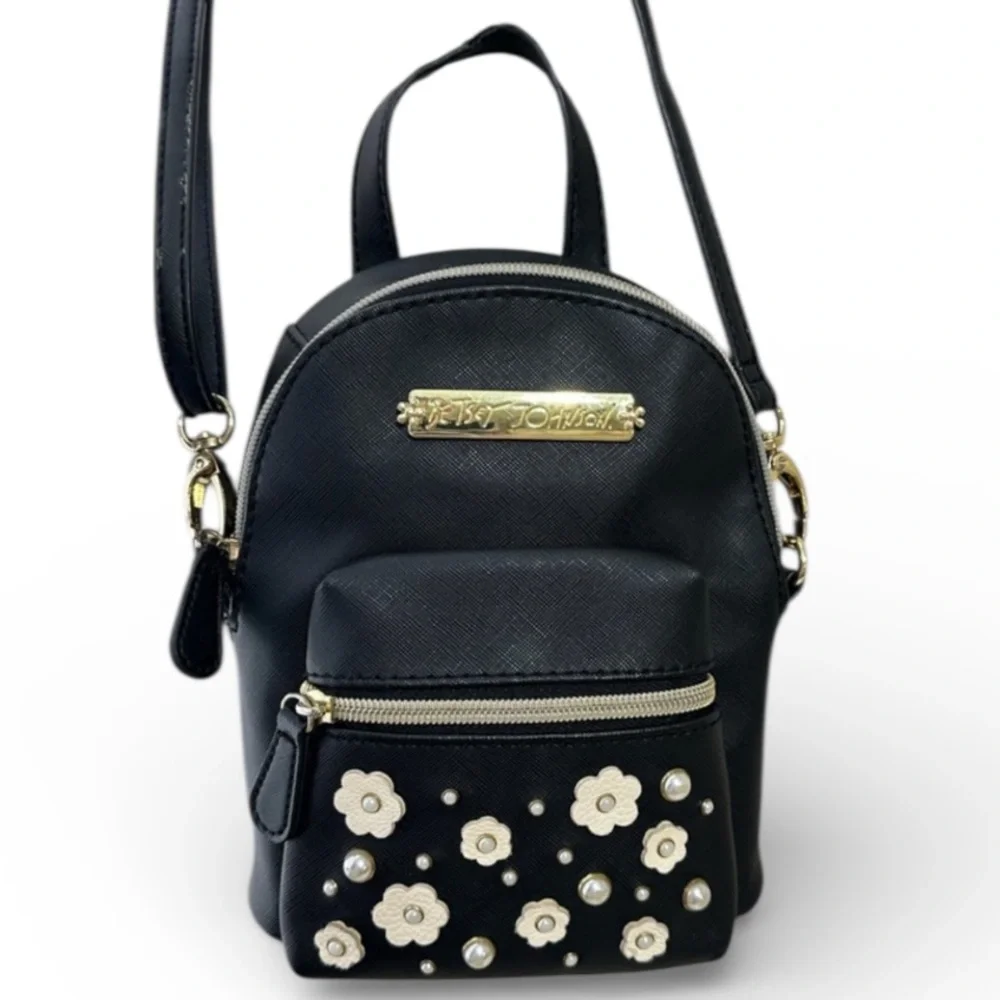 BETSEY JOHNSON Pearl flower Accents Mini Backpack Crossbody purse